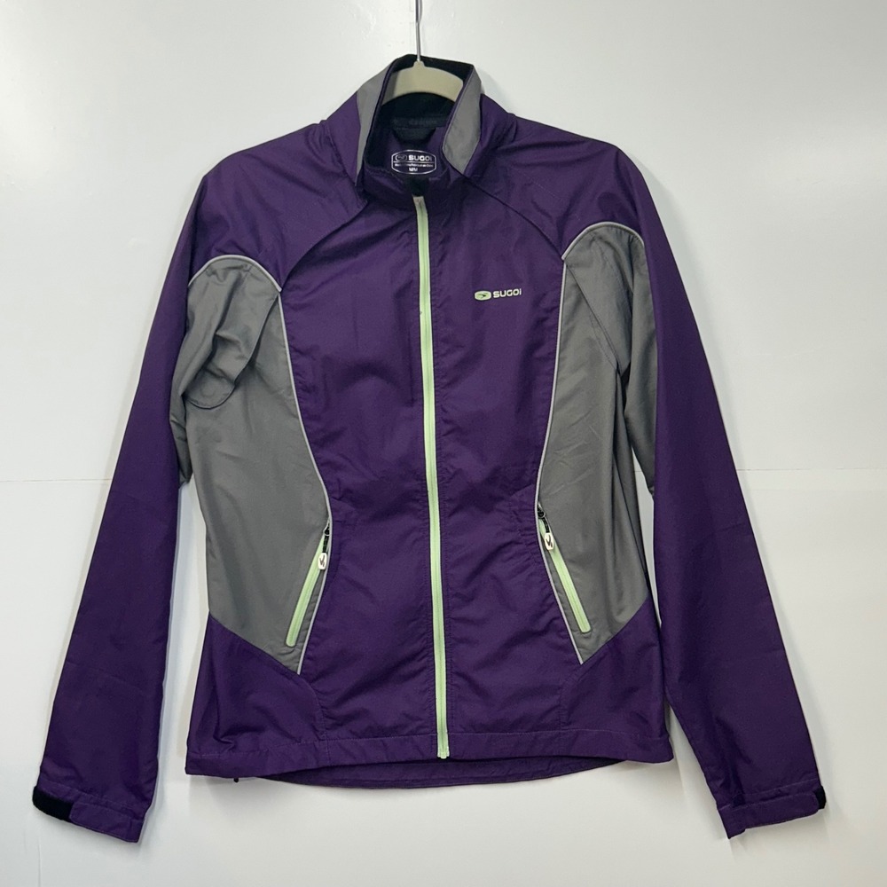 Sugoi Versa Cycling Jacket Womens M Purple Grey Full Zip Reflective Magnetic